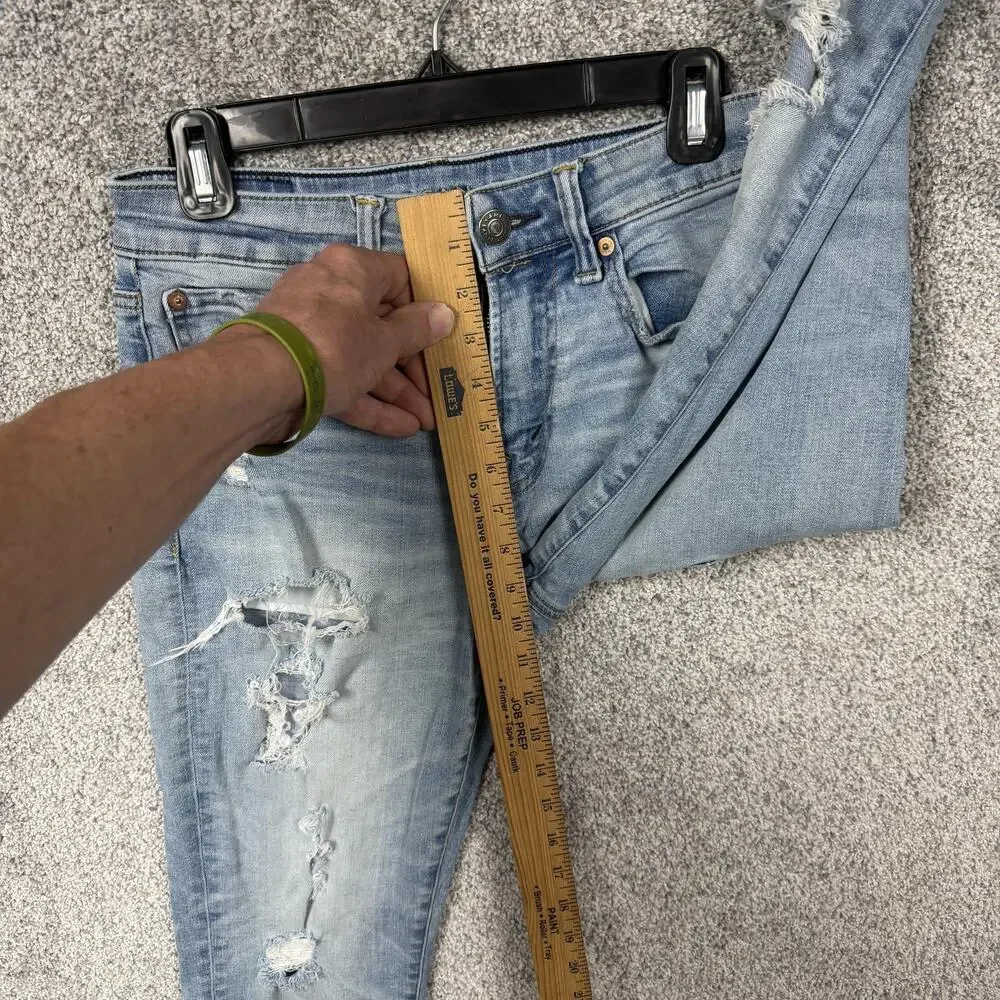American Eagle Jeans Mens 28x26 Blue Airflex+ Skinny Distressed Ripped Denim